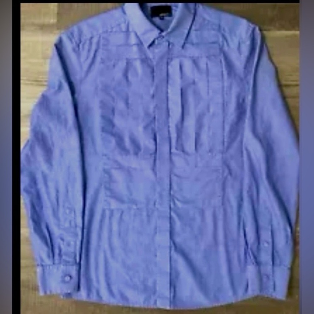 PHILLIP LIM Light Blue Tuxedo Style Pleated Fitted Hidden Buttons Men’s Shirt  S